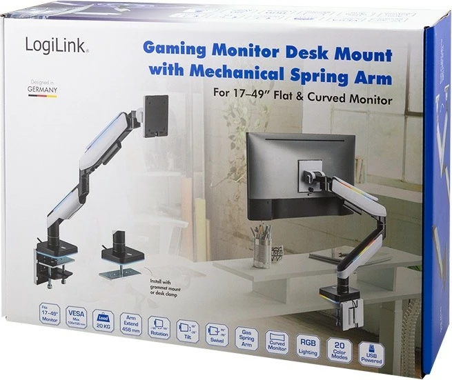 Nosilec za monitor za mizo, LogiLink BP0162, za 17–49 inč, bel/črn