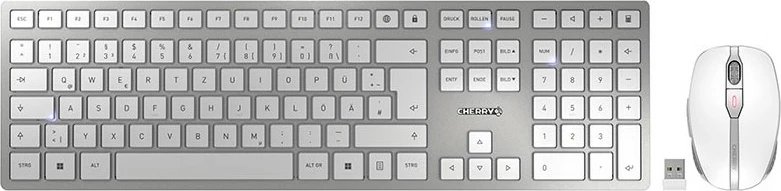Tanki komplet tipkovnice in miške Cherry DW 9100 SLIM, brezžični RF + Bluetooth, QWERTZ, srebrn