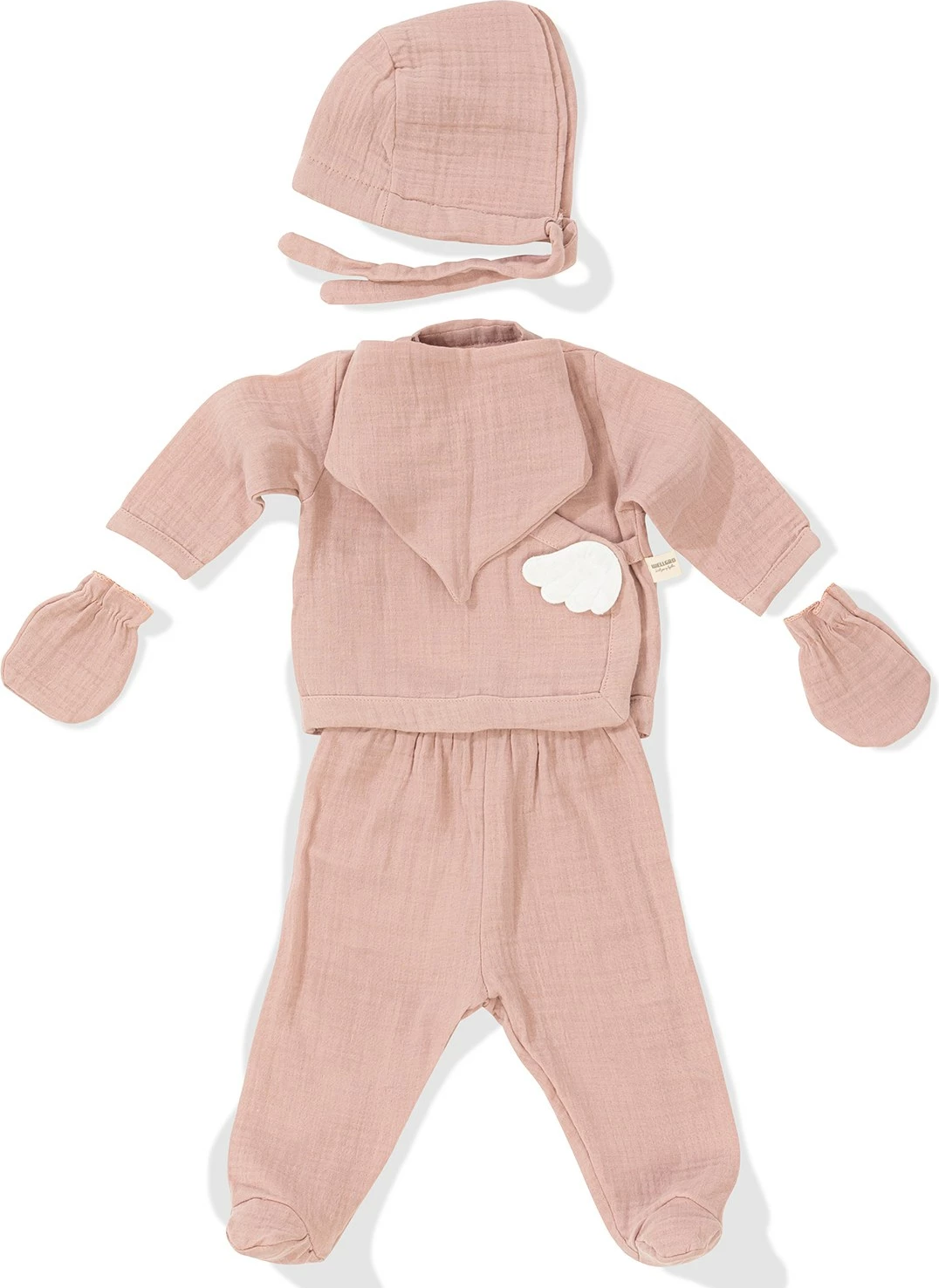 Komplet za novorojenčka (5 kosov), angelova krila, Evila Originals, rožnat