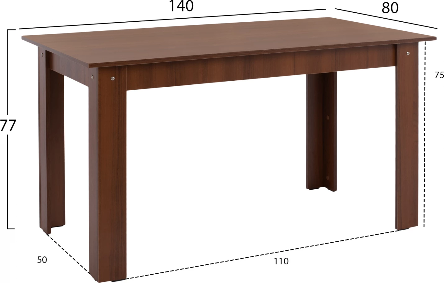 Kuhinjska miza KELVIN, oreh, ΗΜ2429.04, 140x80x77H cm