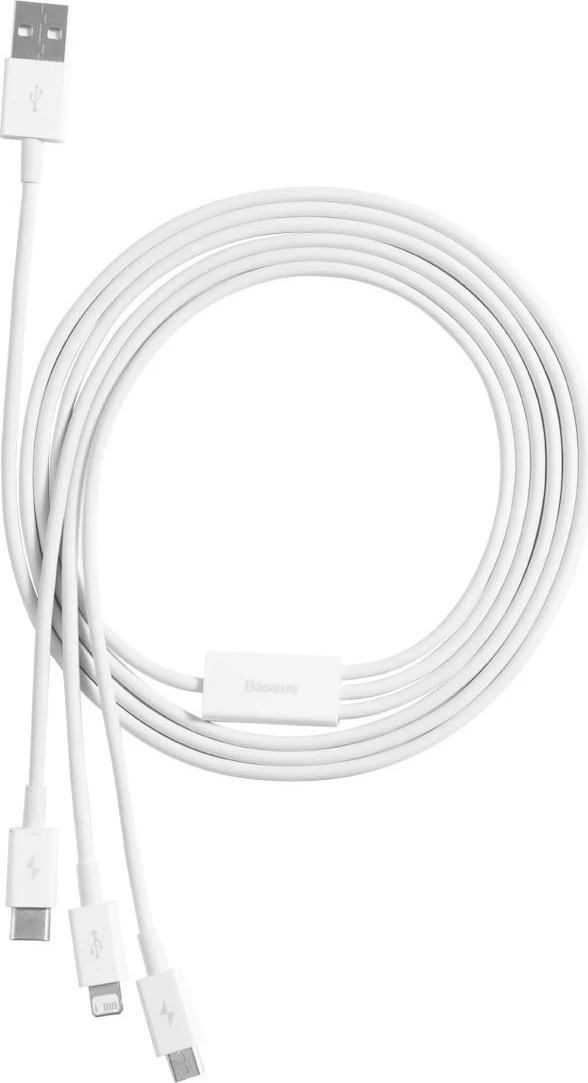 Večfunkcijski kabel 3 v 1 Baseus, za polnjenje in prenos podatkov, bel