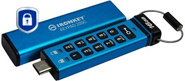 Varnostni USB ključ z numerično tipkovnico 16GB, Kingston IronKey Keypad 200C, USB-C, moder