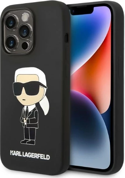 Silikonski ovitek Ikonik MagSafe za iPhone 14 Pro, Karl Lagerfeld, črn