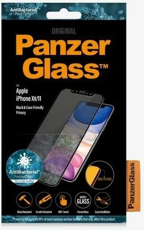 Zaščitno steklo z zasebnostjo PanzerGlass E2E Super+ za iPhone XR/11, črno okvirno