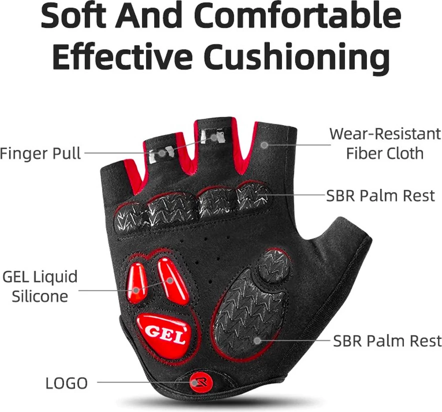 Rokavice za kolesarjenje z gelom Rockbros S169BR, XXL, črno/rdeče