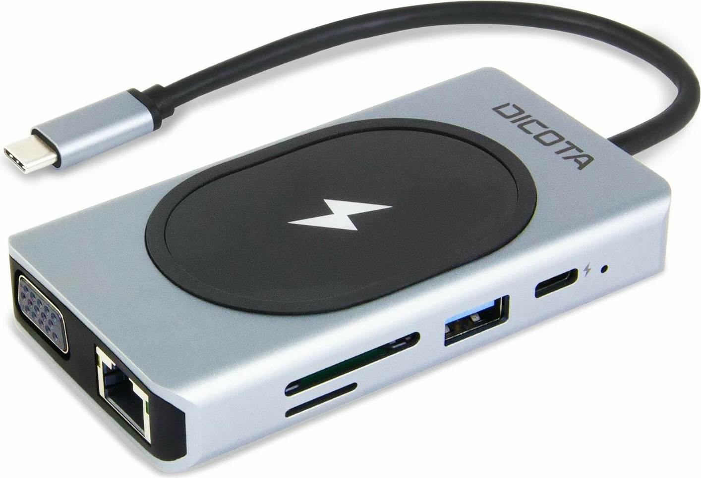 Docking postaja DICOTA D32059, USB-C, HDMI, RJ-45, USB 4 Type-A, VGA, SD/MicroSD, 100W, črno/srebrna