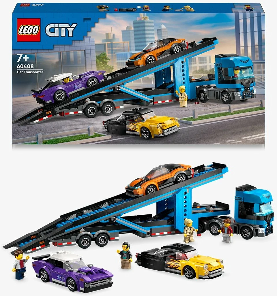 Komplet za sestavljanje avtotransporter z dirkalniki LEGO City 60408, večbarven