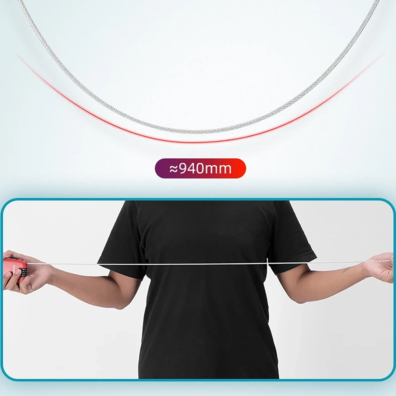 Kolesarska ključavnica z vlečnim kablom Rockbros 32420981001, rdeča