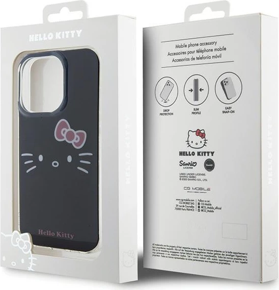 Zaščitni ovitek Hello Kitty IML Kitty Face za iPhone 15 Pro, črn