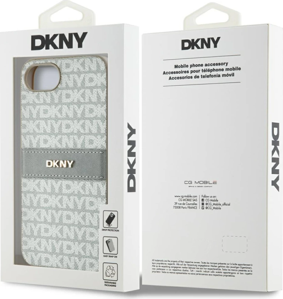 Zaščitni ovitek z vzorcem DKNY Repeat Texture in kovinskim logotipom za iPhone 16e, bež