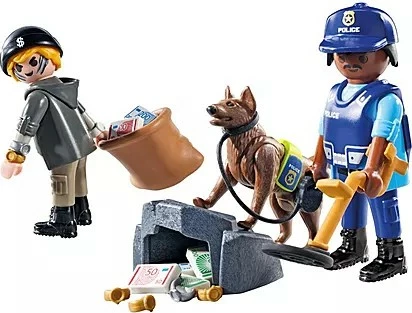 Igralni set s policijsko tematiko Playmobil Action Heroes 71731, policist, tat in sledilski pes, 27 kosov