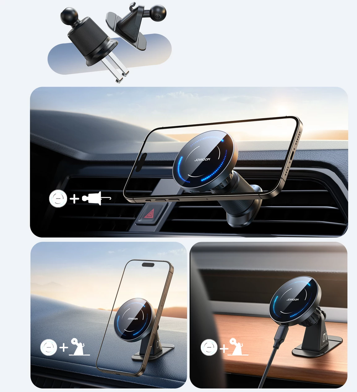 Magnetni nosilec z brezžičnim polnjenjem 15W Joyroom JR-ZS502, črn