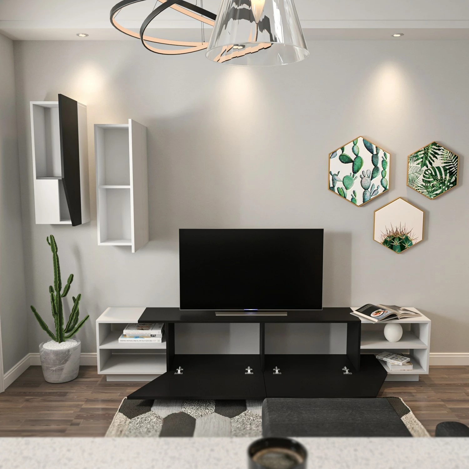 Komoda za TV Hanah Home, zebra - črna, bela