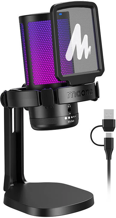 Gaming mikrofon Maono DGM20, kondenzatorski, kardioidni, z RGB osvetlitvijo, črn
