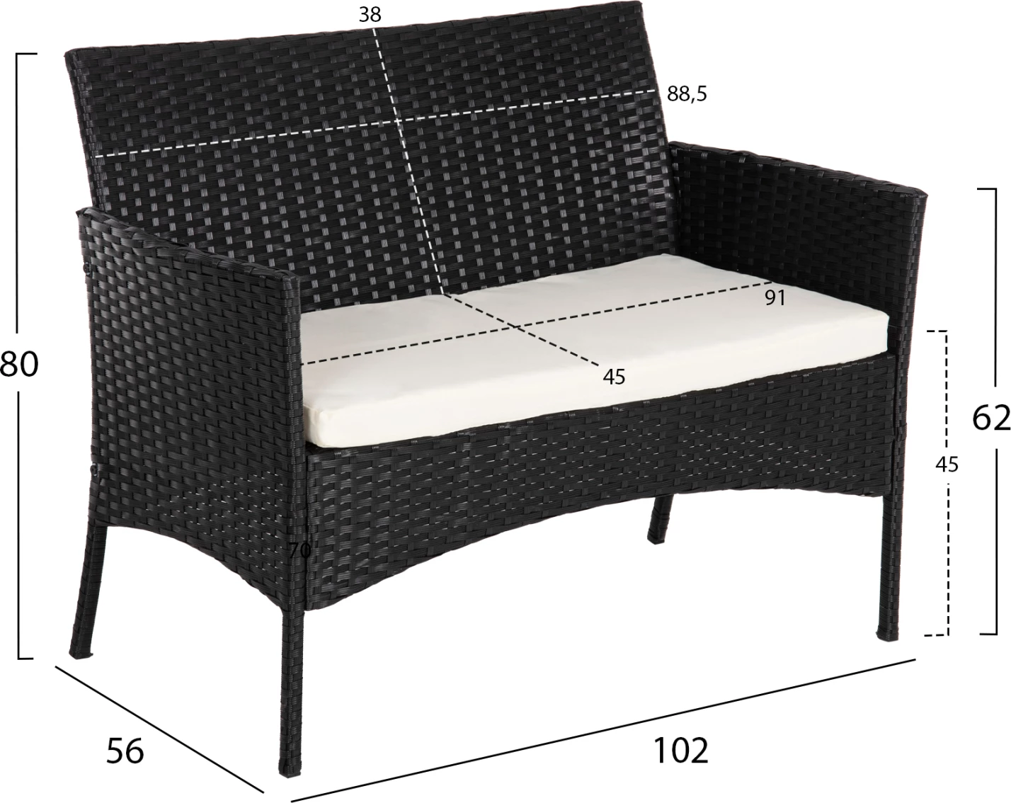 Zunanji lounge set 4 kosov STASIA FH6089.04 sintetični ratan v črni barvi - blazine v bež barvi