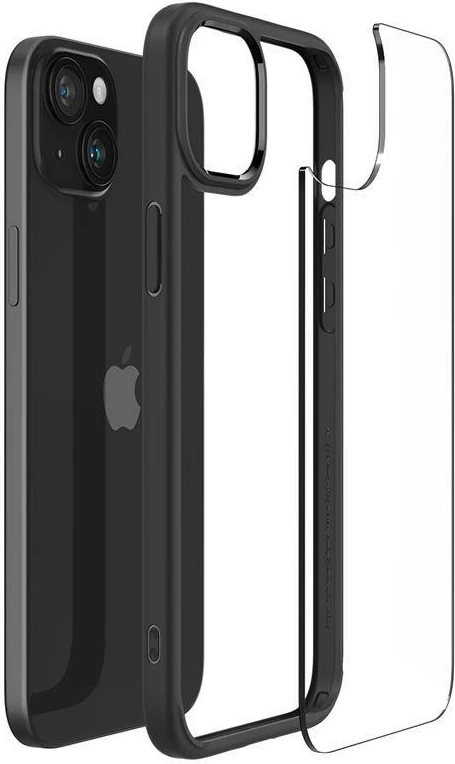Prozoren ovitek Spigen Crystal Hybrid za iPhone 15 Plus, črn