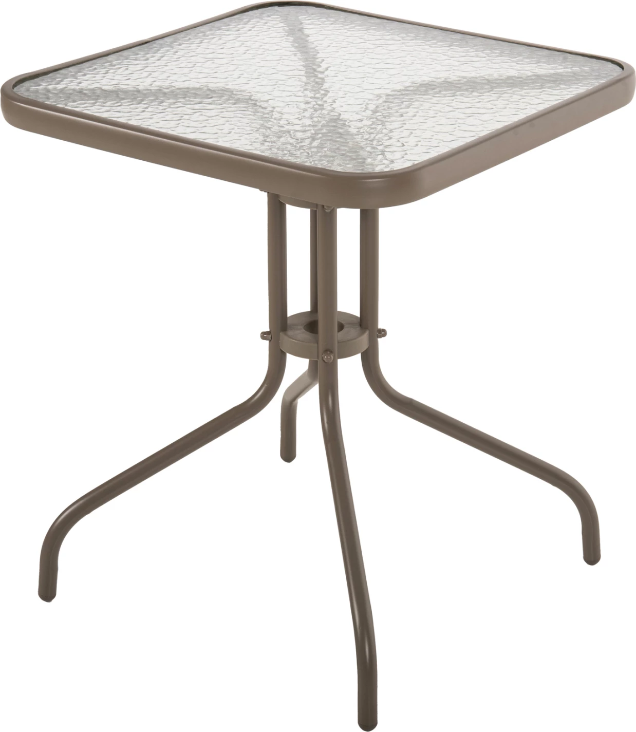 Zunanji kvadratni miza FIGO FH5035.04 v barvi šampanjca kovinsko-steklena plošča 60Χ60Χ70Hcm