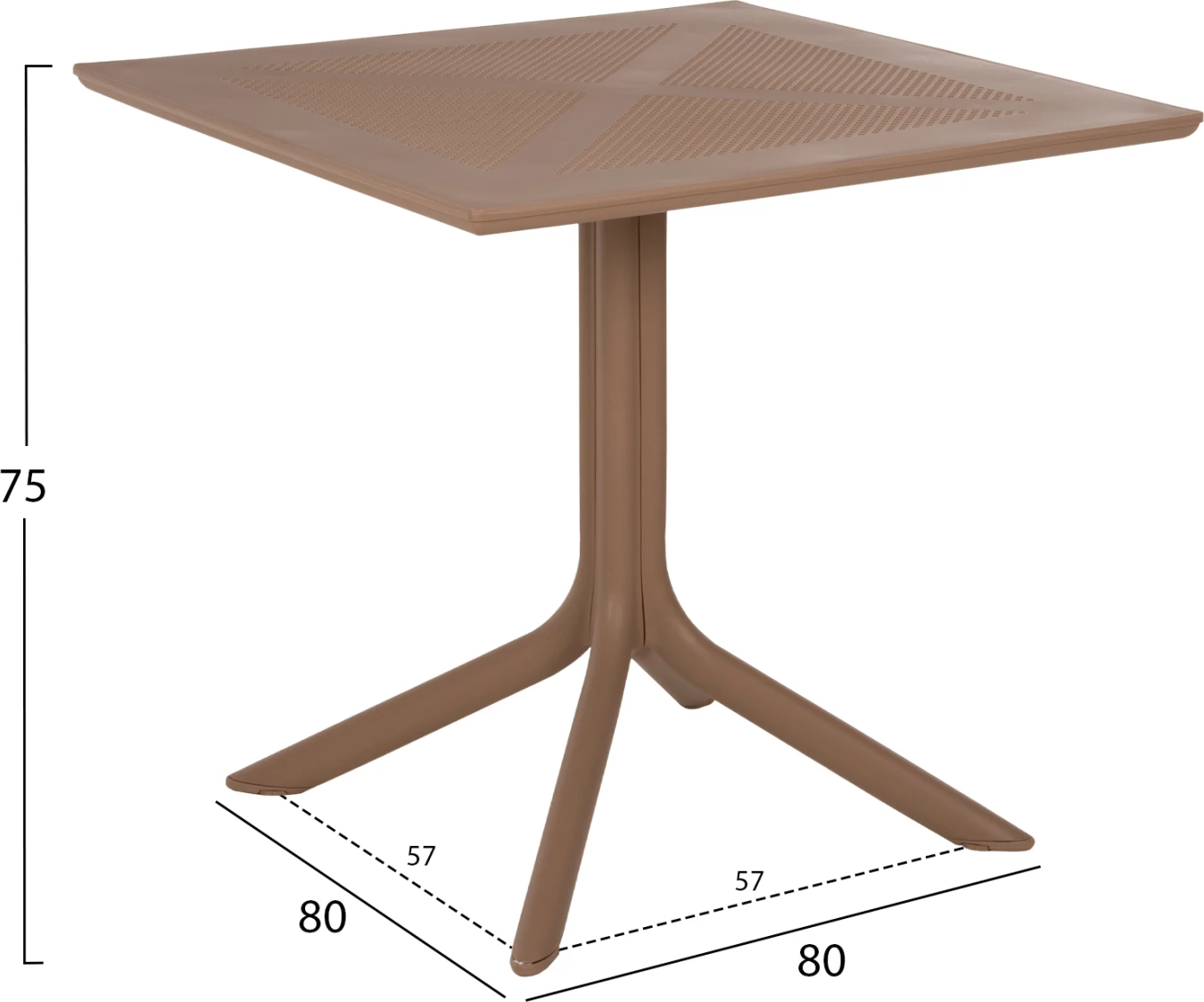Kvadratna miza iz polipropilena za zunanje prostore LUNAR FH5930.14 kapučino 80x80x75Hcm