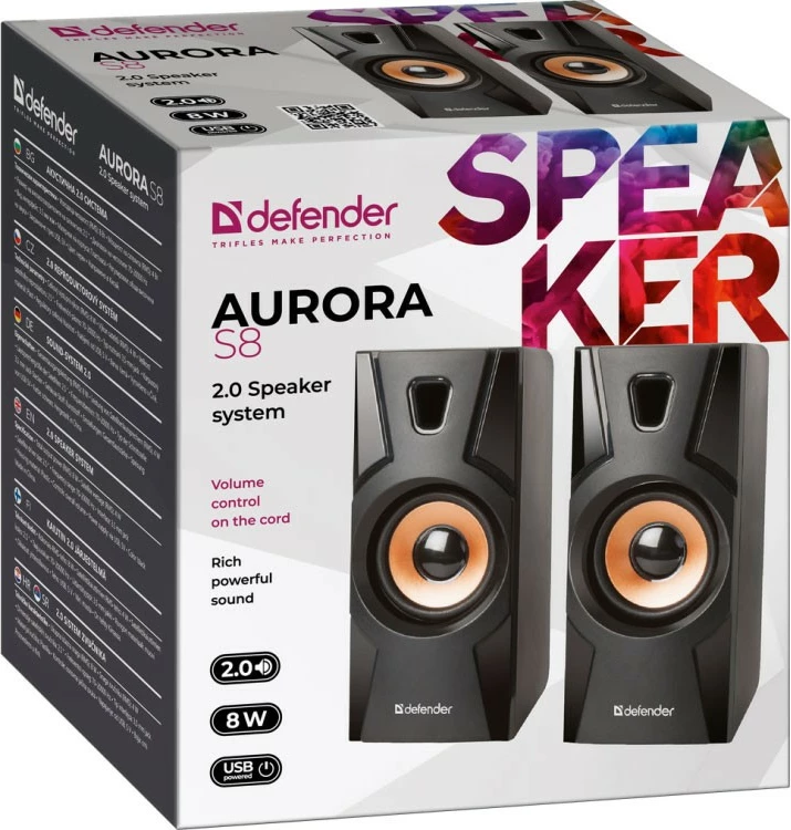 Kompakten zvočniški komplet Defender Aurora S8 2.0, 8W, USB, črn