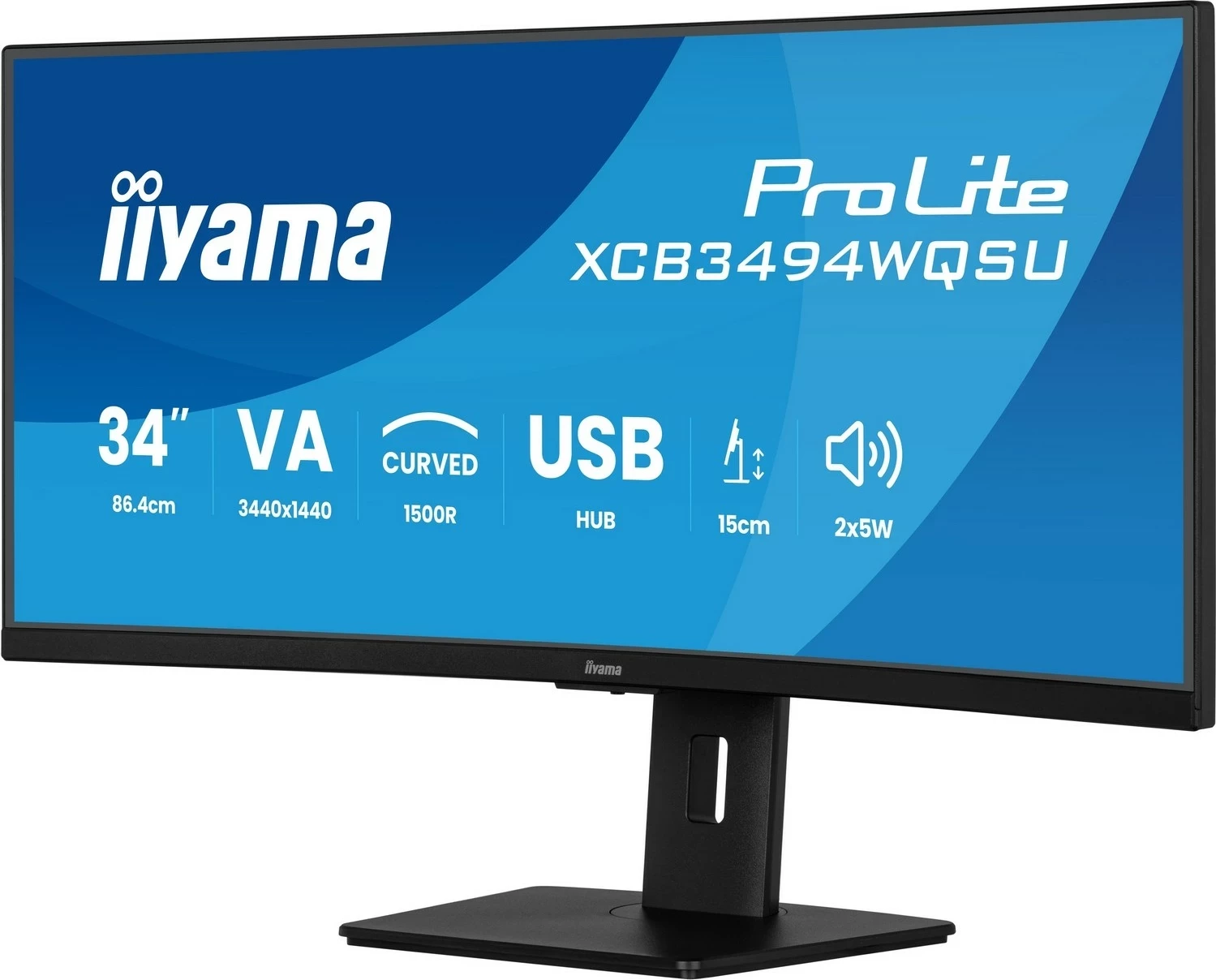 Ukivljen monitor 34 inč UWQHD iiyama ProLite XCB3494WQSU-B1, VA, 0,4 ms, 120 Hz, črn