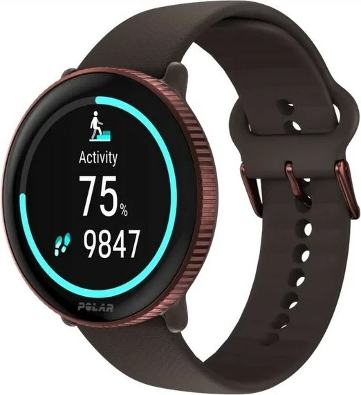 Pametna ura Polar Ignite 3 Titanium, silikonski/usnjen pašček, rjava