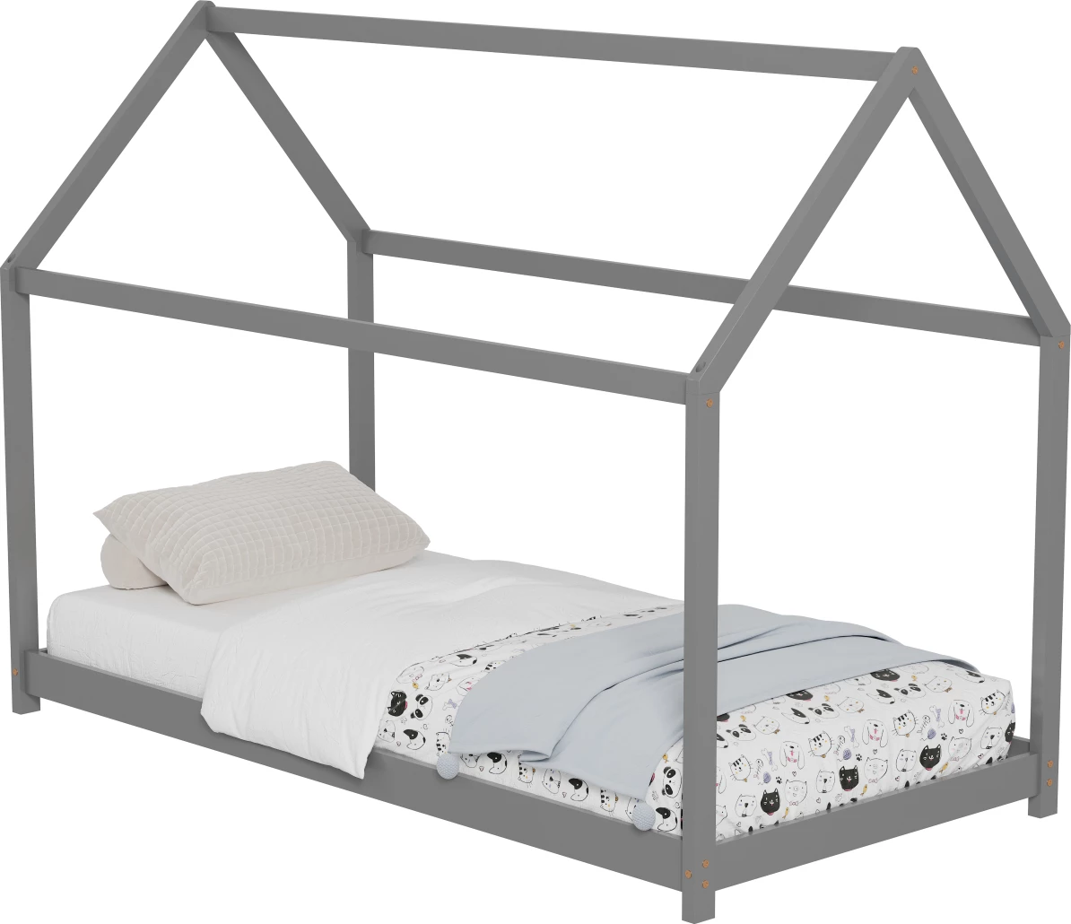 Postelja za otroke PEPE FH678.05 t.MONTESSORI iz masivnega borovega lesa v sivi barvi - 140x70cm