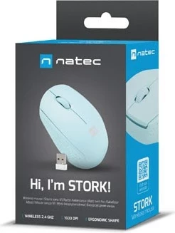 Brezžični miš NATEC STORK, Bluetooth in USB Type-A, 1600 DPI, moder
