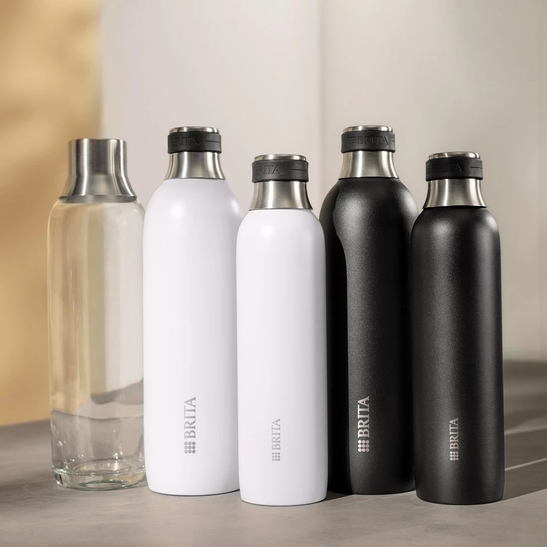 Karbonizacijska steklenica BRITA sodaTRIO, 1 L, steklo, 2 kosa, srebrna