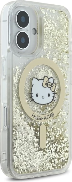 Zaščitni ovitek z zlatimi delci Hello Kitty Liquid Glitter Fever MagSafe za iPhone 16, Gold