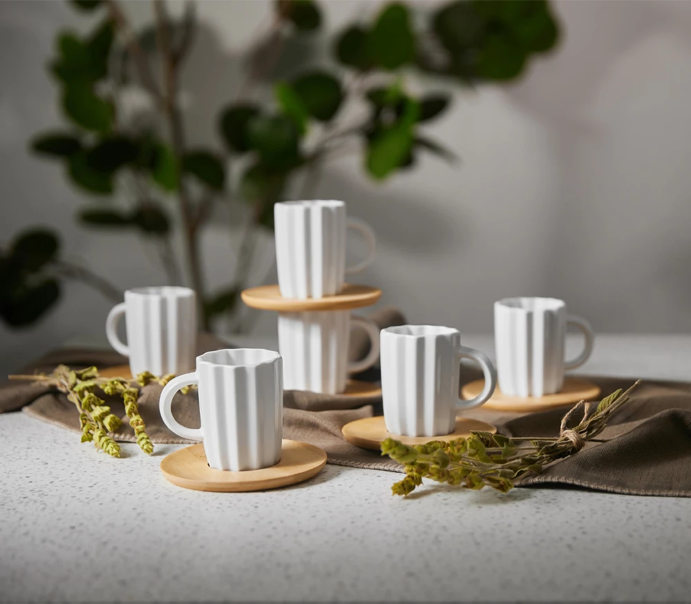 Set skodelic za espresso, Cactus, 6 kosov, porcelan, naravni bambus, 27x22x6 cm