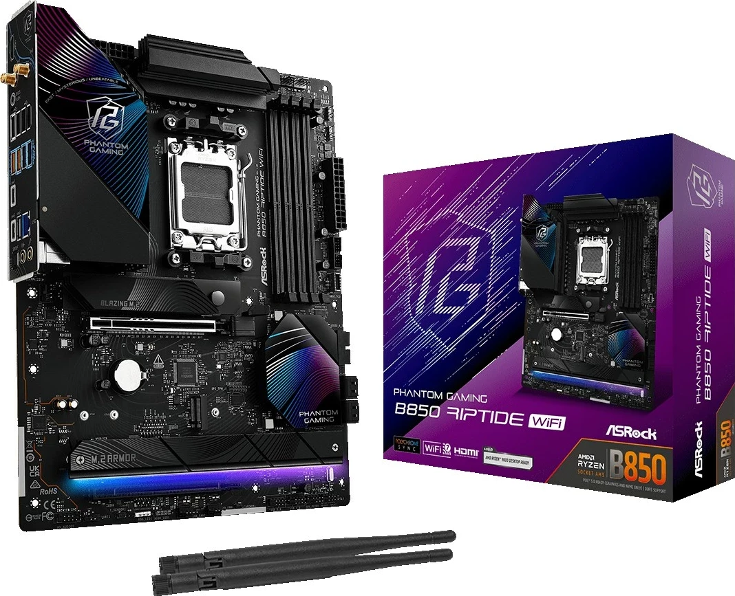 Plošča za matično ploščo Phantom Gaming B850 Riptide WiFi, ASRock, Socket AM5, ATX, črna
