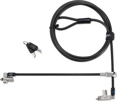 Varnostni kabel za prenosnik Kensington Slim N17 2.0, z ključem, z dvojno glavo, za wedge režo, jeklo, črno/srebrno