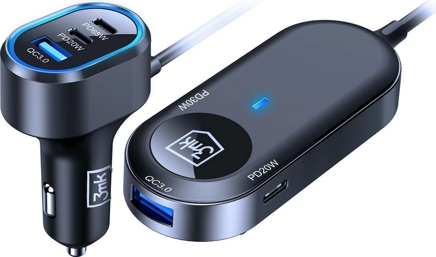 V avtu napajalnik 3MK Double Car Charger 135W, 4x USB-C, 2x USB-A, črn