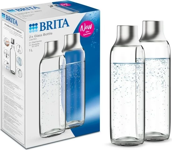 Karbonizacijska steklenica BRITA sodaTRIO, 1 L, steklo, 2 kosa, srebrna
