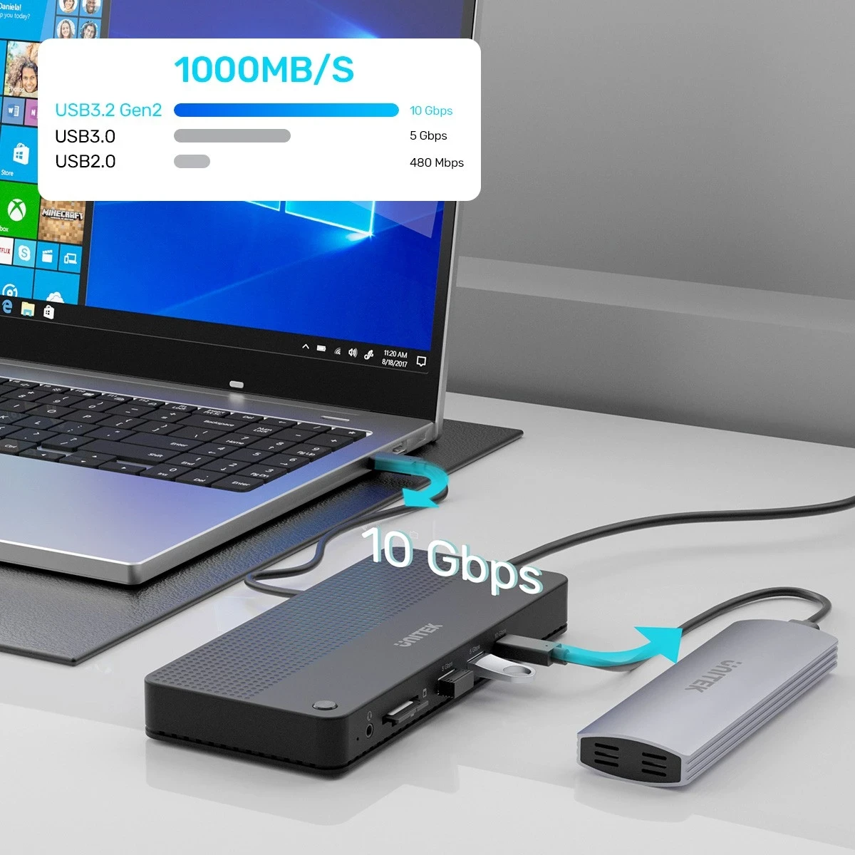 Multifunkcijski dok Unitek 12 v 1, HDMI 8K, USB 4, 100 W, črn