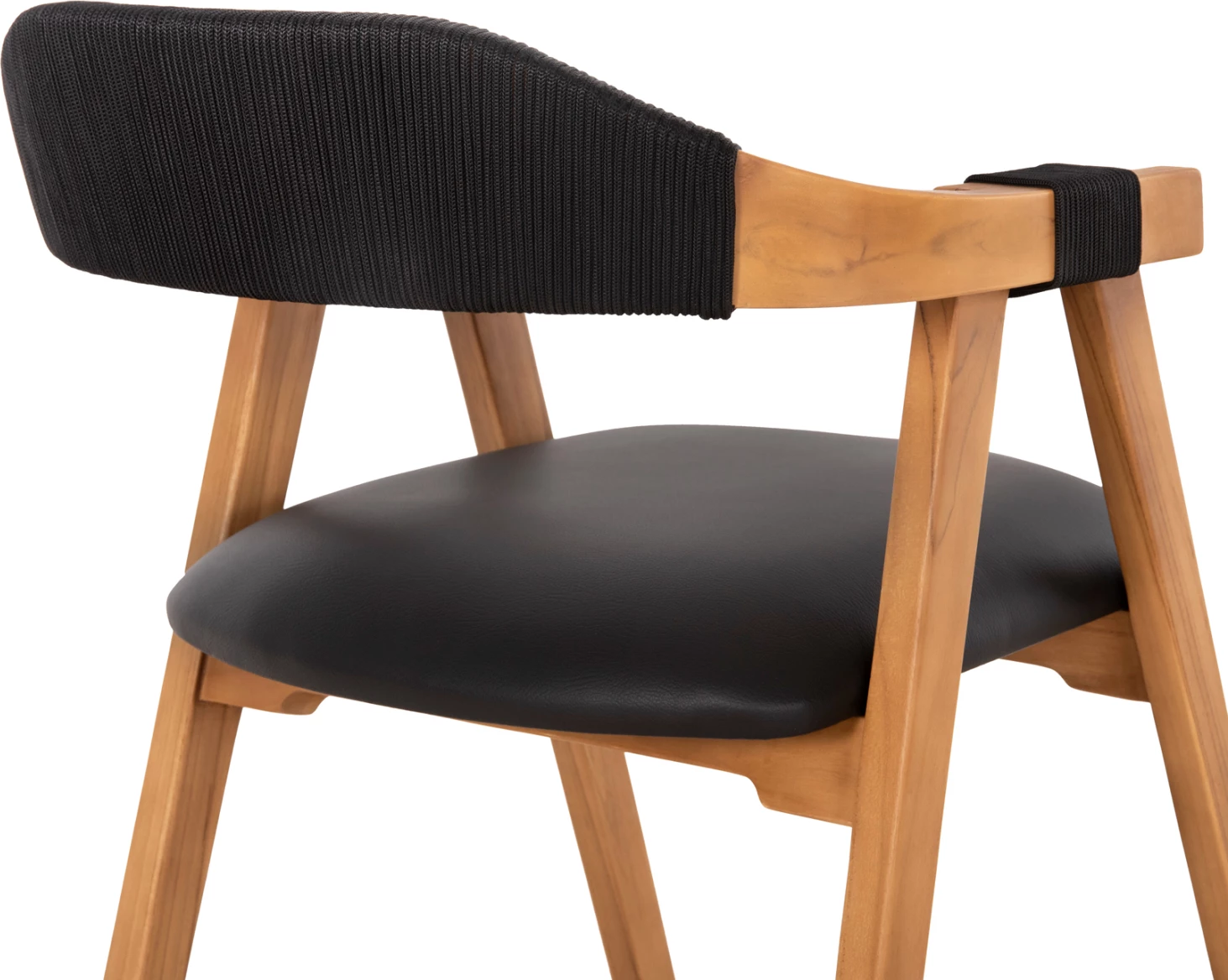 Jedilni naslanjač RIMINI FH9867.02 iz tikovine v naravni-črni vrvi in PU sedežu 60x61x76H cm