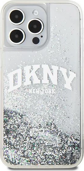 Ovitek za telefon z Liquid Glitter učinkom in velikim logotipom DKNY za iPhone 15 Pro, bel