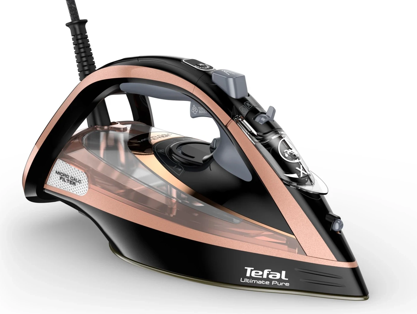 Paraheklanje z močno paro, Tefal Ultimate Pure FV9845, 3200 W, črno/bronasto