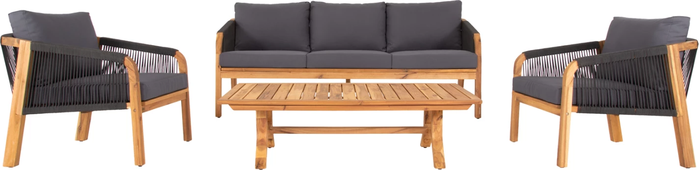 Zunanji lounge set 4 kosov ROSSWELL FH6084.01 akacijev les-okrogla vrv in blazine v antracitu