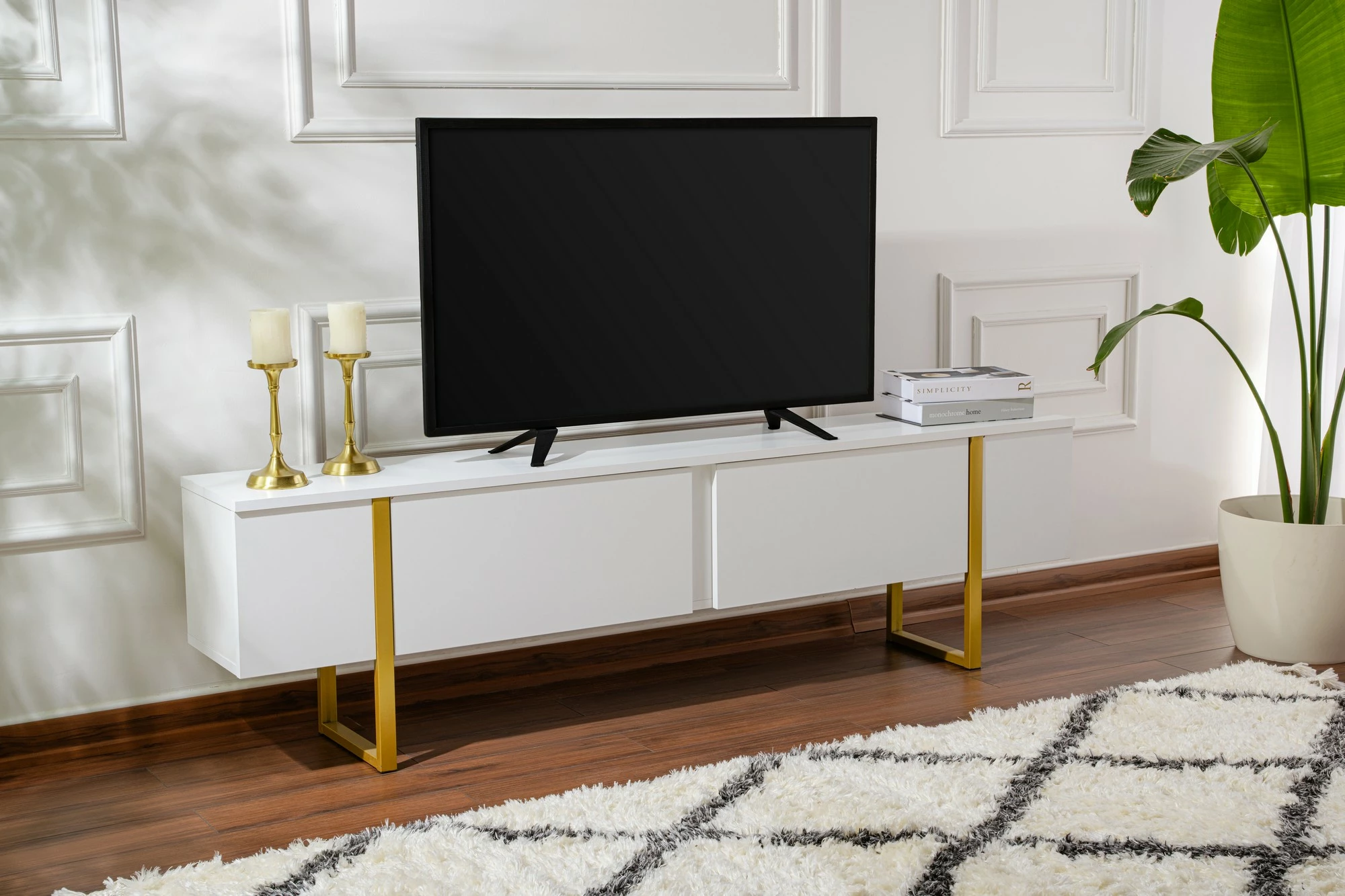 TV komoda, Nordure Serenity, bela in zlata
