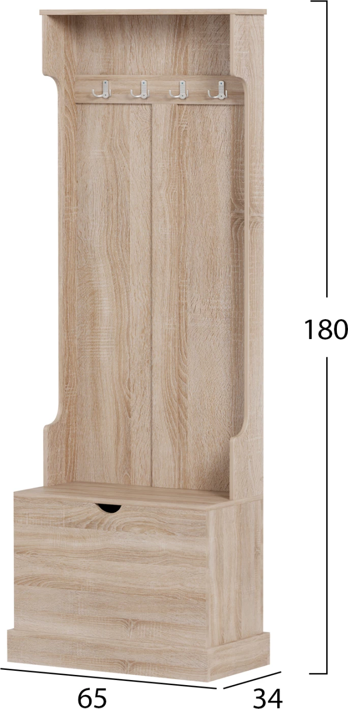 Pohištvo za predsobo KAYLOR FH2474.01 s kavlji in prostorom za shranjevanje-MDF v sonama 65x34x180Hcm