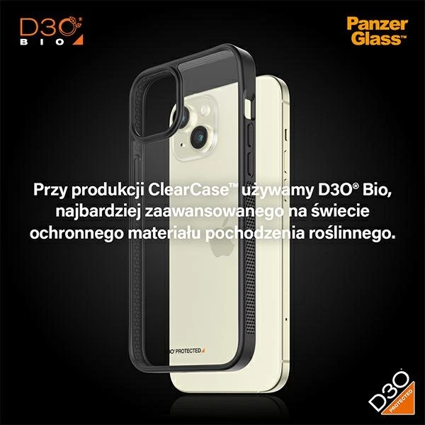 Ovitek za telefon PanzerGlass ClearCase za iPhone 15 Plus / 14 Plus, D3O, prozoren in črn