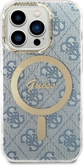 Ovitek za telefon in brezžični polnilec, Guess GUBPP14XH4EACSB, za iPhone 14 Pro Max 6,7", modra