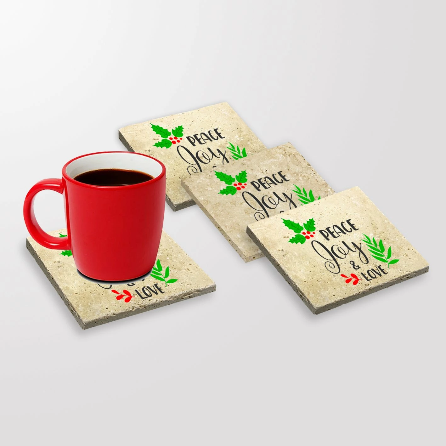 Set kvadratnih podstavkov iz naravnega kamna, večbarven, Hermia TBA122384, 4 kosi