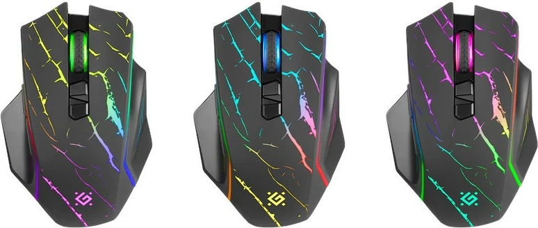 Igralna brezžična miška Defender URAN GM-503, 3200 DPI, 7 gumbov, črna, z večbarvno osvetlitvijo