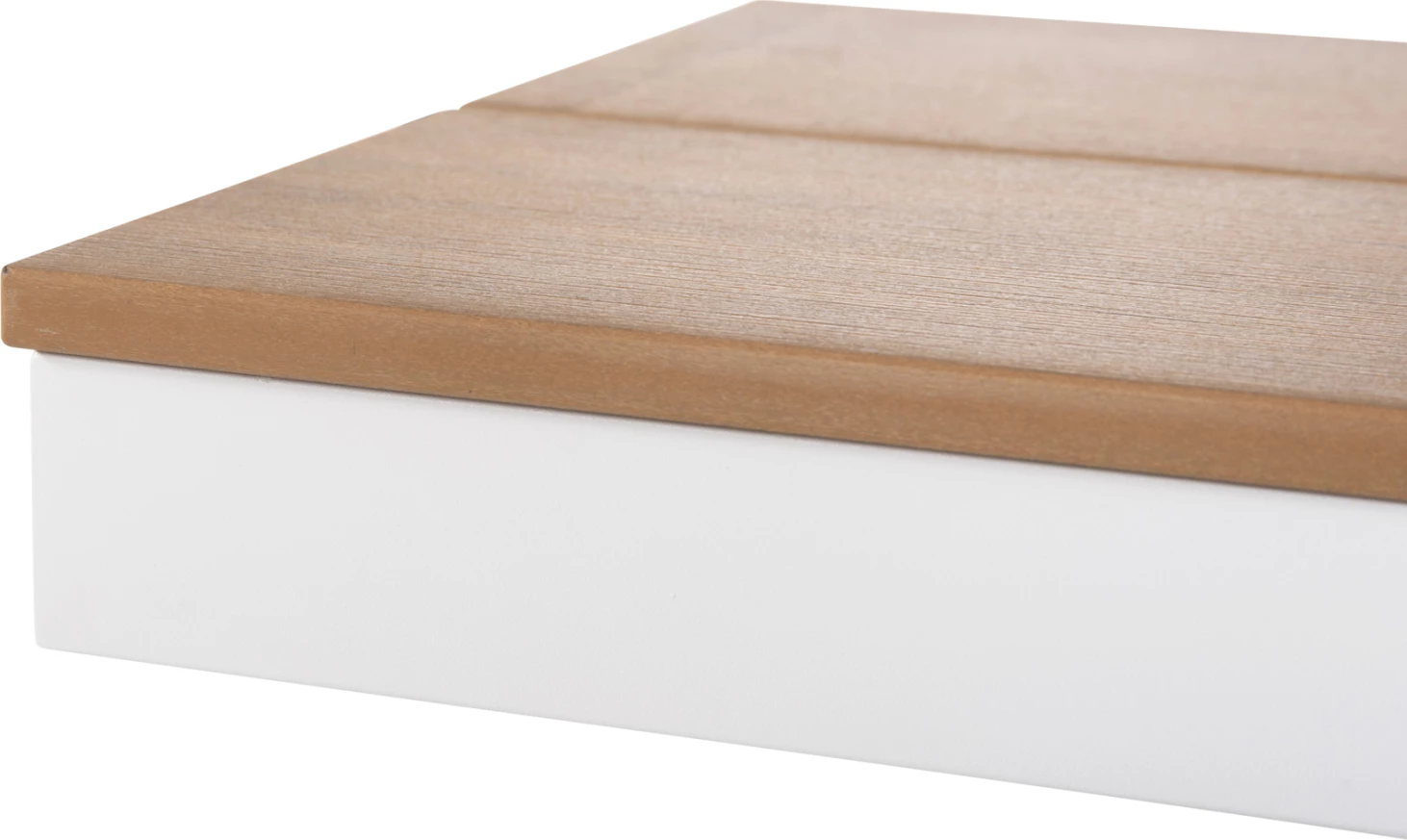 Aluminijasta klop TAWNEE FH6040.02 bela s sedežem iz polilesa v naravni barvi lesa 220x36x44,5Hcm