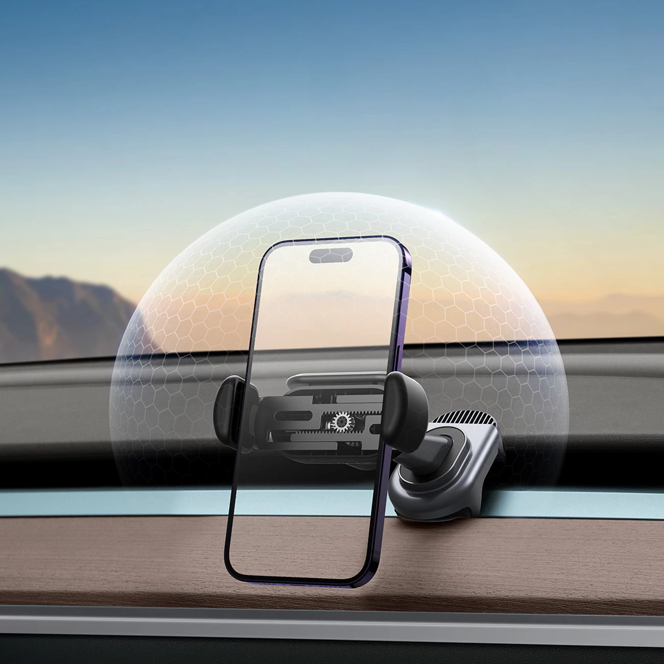 Električni nosilec za telefon za avto Baseus T-Space za Tesla Model 3/Y, s sončno ploščo, črn