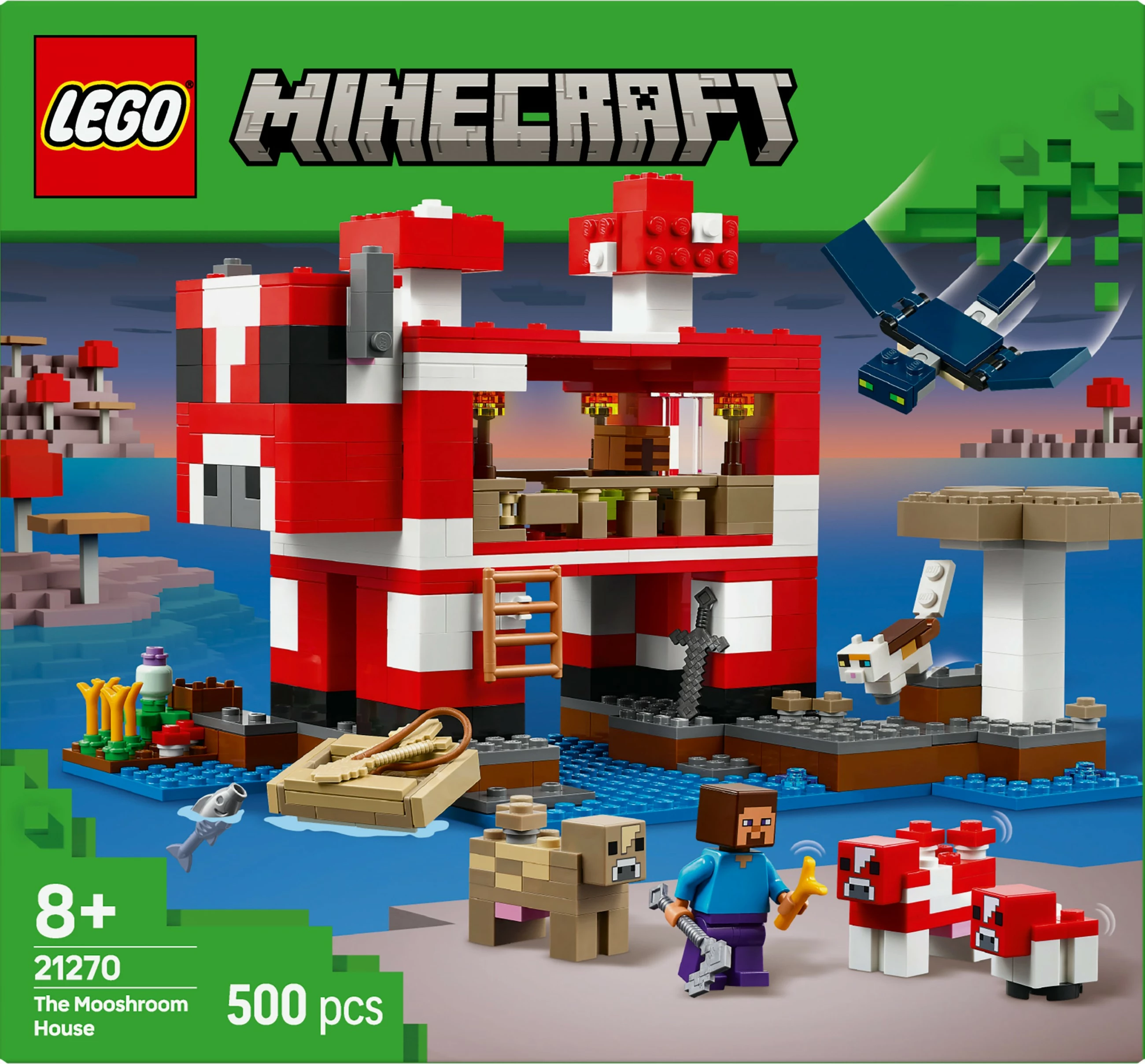 Set za gradnjo LEGO Minecraft 21270 Das Pilzkuh-Haus, 500 kosov, večbarvno