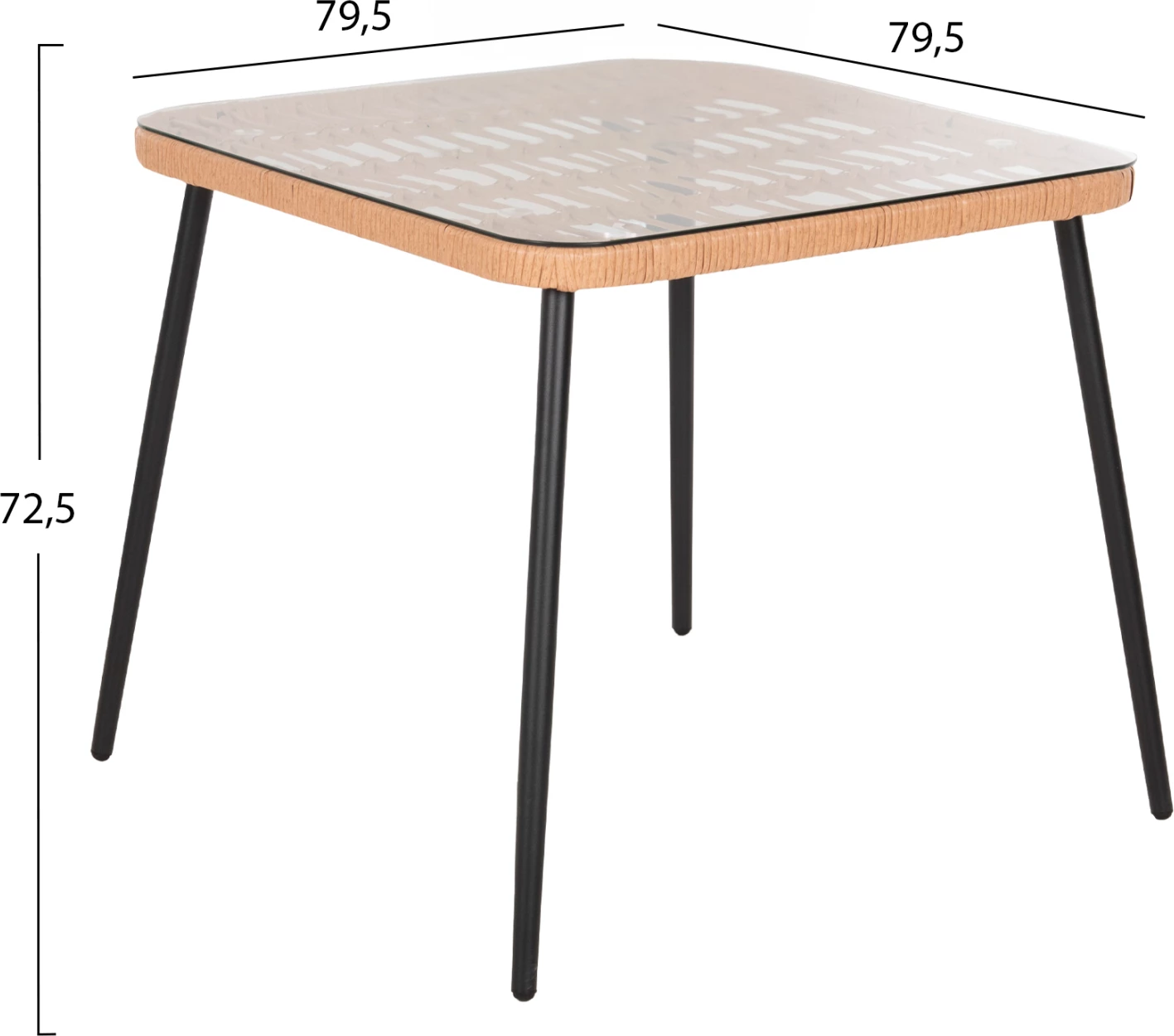 Kvadratna jedilna miza ALLEGRA FH5536.11 črna kovina-P.E. ratan v naravni barvi 79,5x79,5x72,5H cm