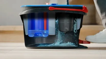 Mop za globinsko čiščenje Vileda H2Pro Spin s vedrom z dvema predeloma, 178332, črn/moder/rdeč